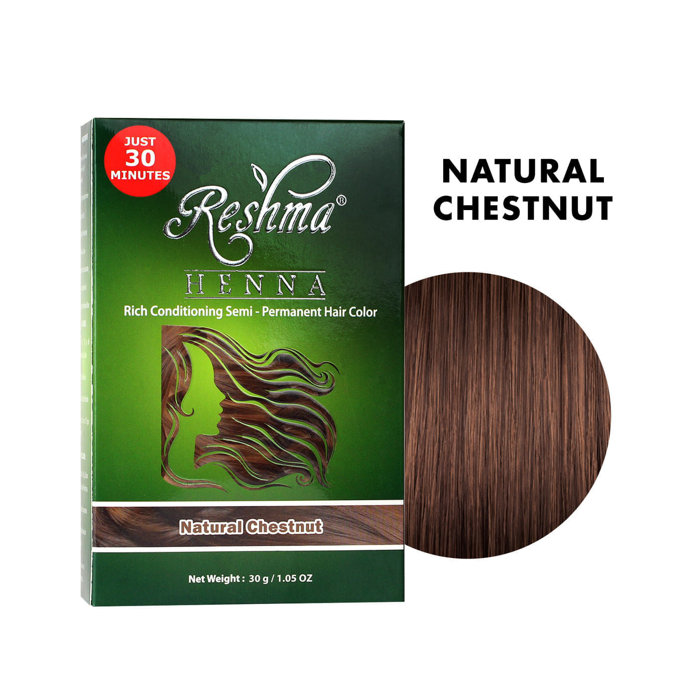 Reshma Beauty Tinte Semipermanente de Henna Natural Chestnut Color Intenso 30g