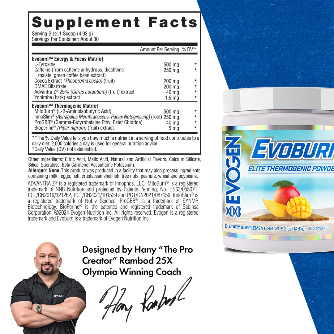 Evogen Evoburn Elite Thermogenic Powder Soporte Pérdida Grasa 30 Servicios