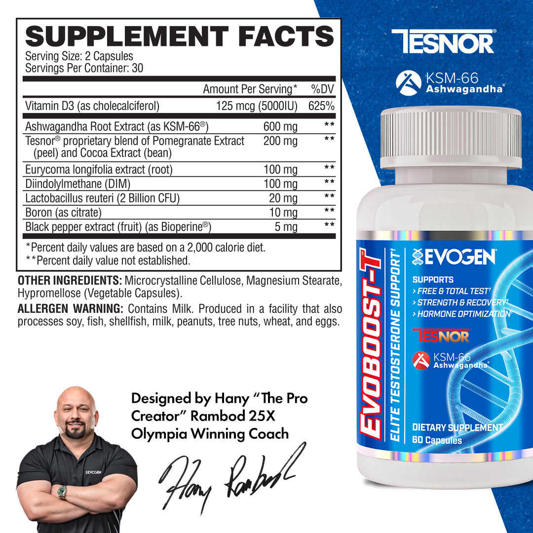 Evogen Nutrition Evoboost-T Potenciador de Testosterona Natural 60 Cápsulas