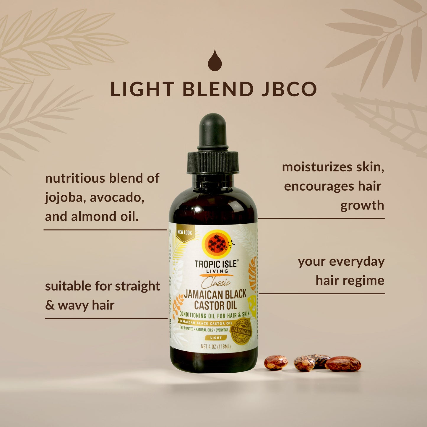 Tropic Isle Living Aceite Ricino Negro Jamaicano Mezcla Ligera Hidratación 4 oz
