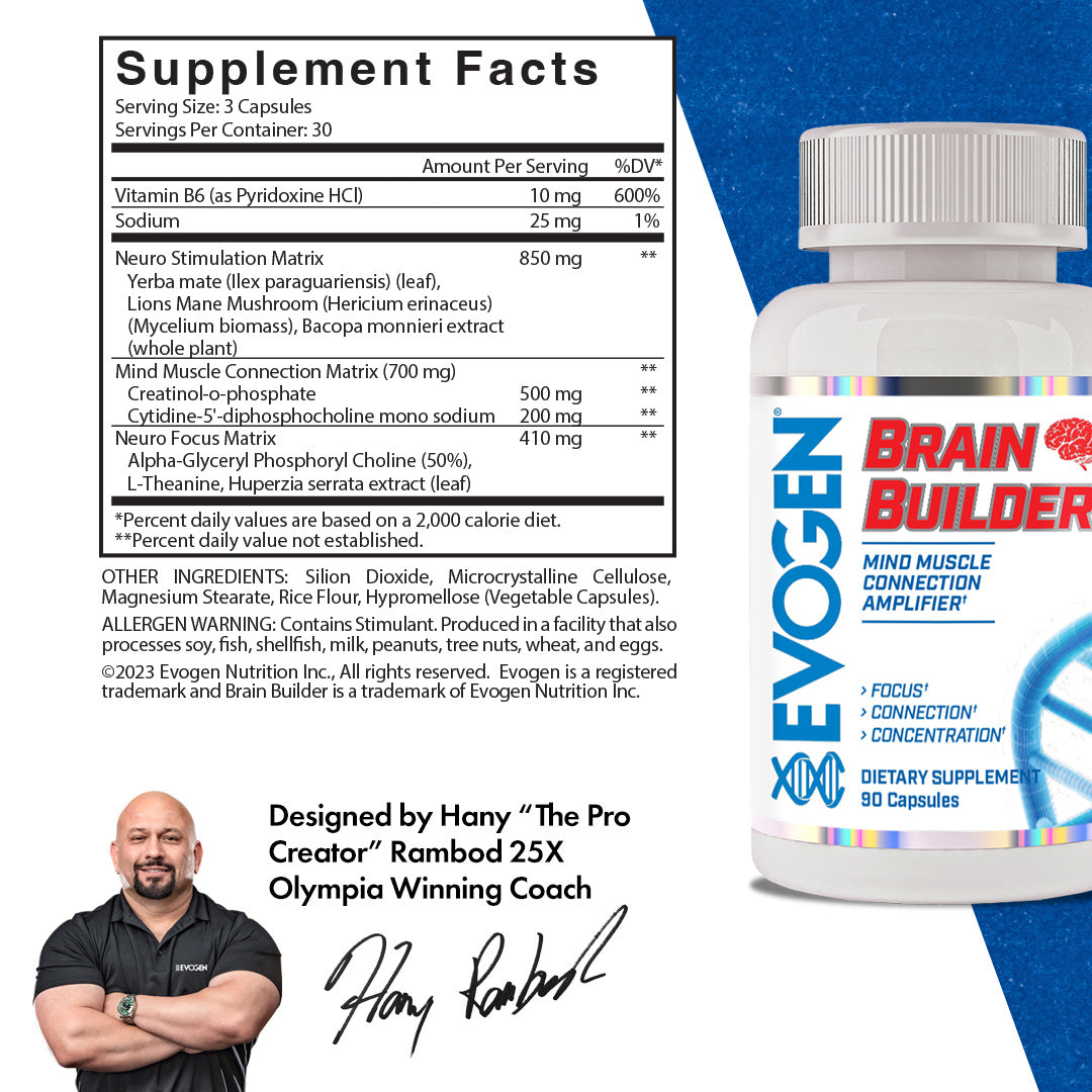 Evogen Brain Builder Nootropic Enfoque y Claridad Mental 90 Cápsulas