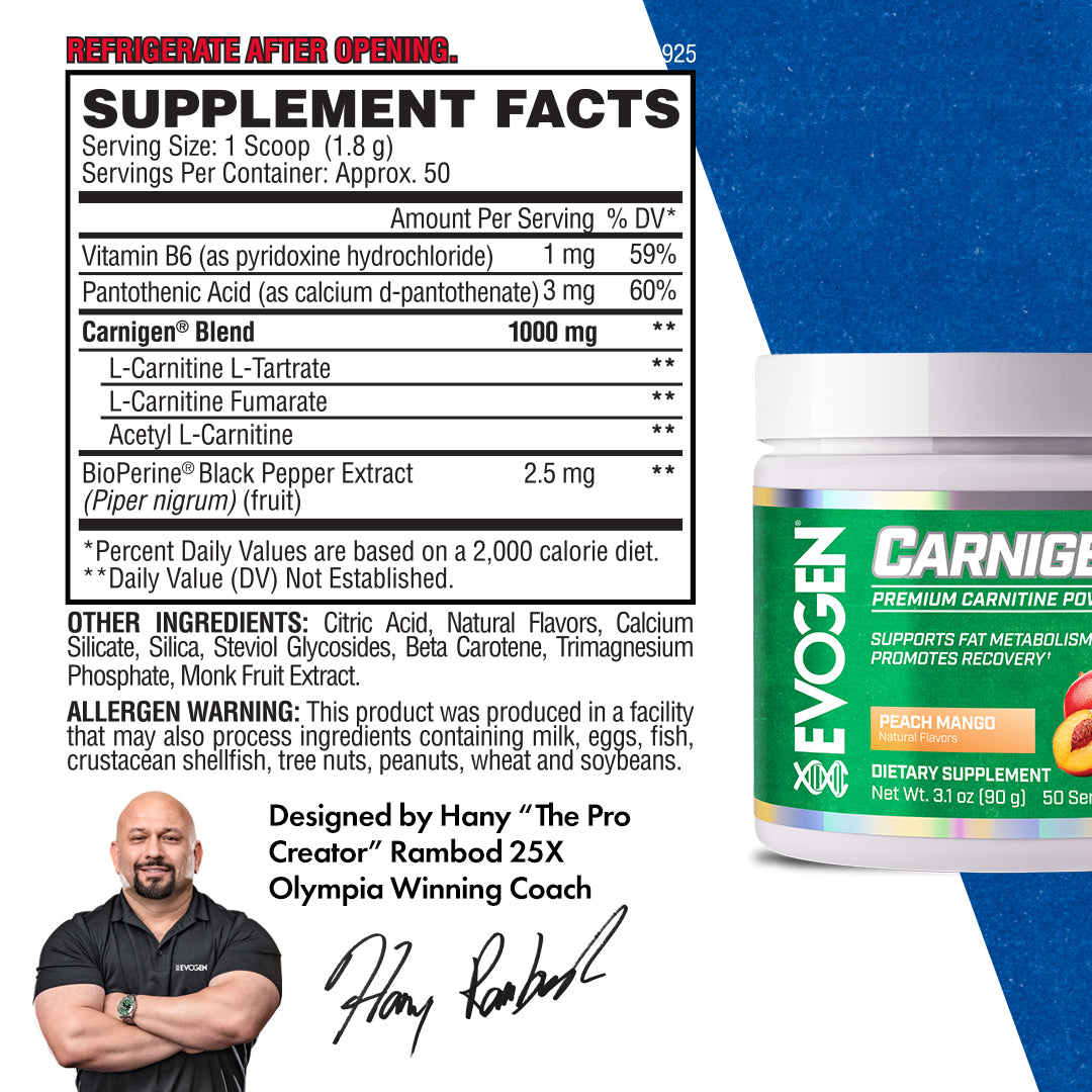 Evogen Carnigen Naturals Energía y Metabolismo de Grasas 50 Servicios