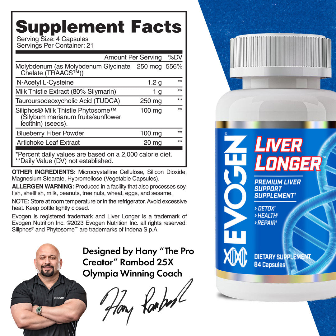 Evogen Nutrition Liver Longer Suplemento de Desintoxicación Hepática 21 Servicios