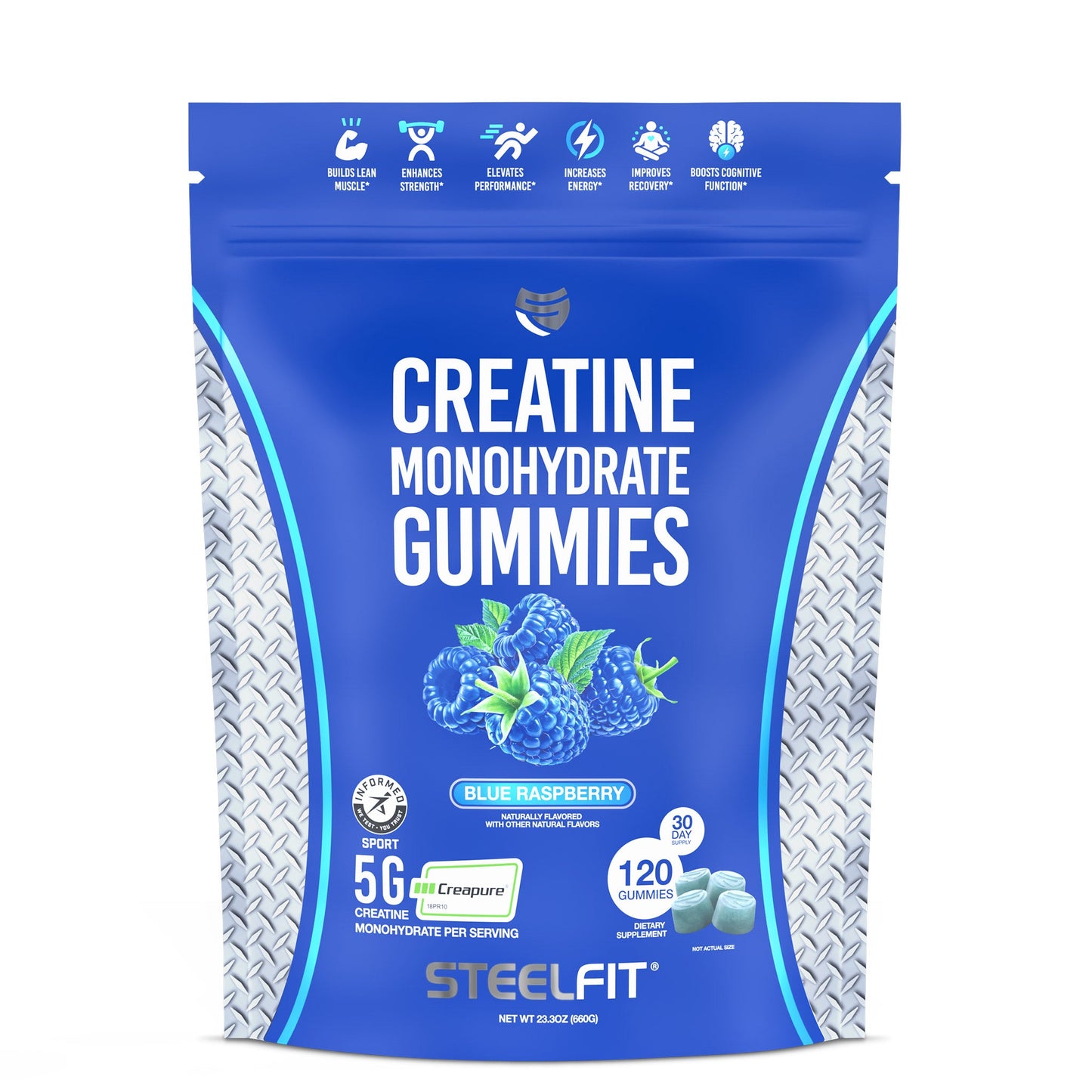 SteelFit Creatine Monohydrate Gummies Potencia Muscular 120 Gomitas