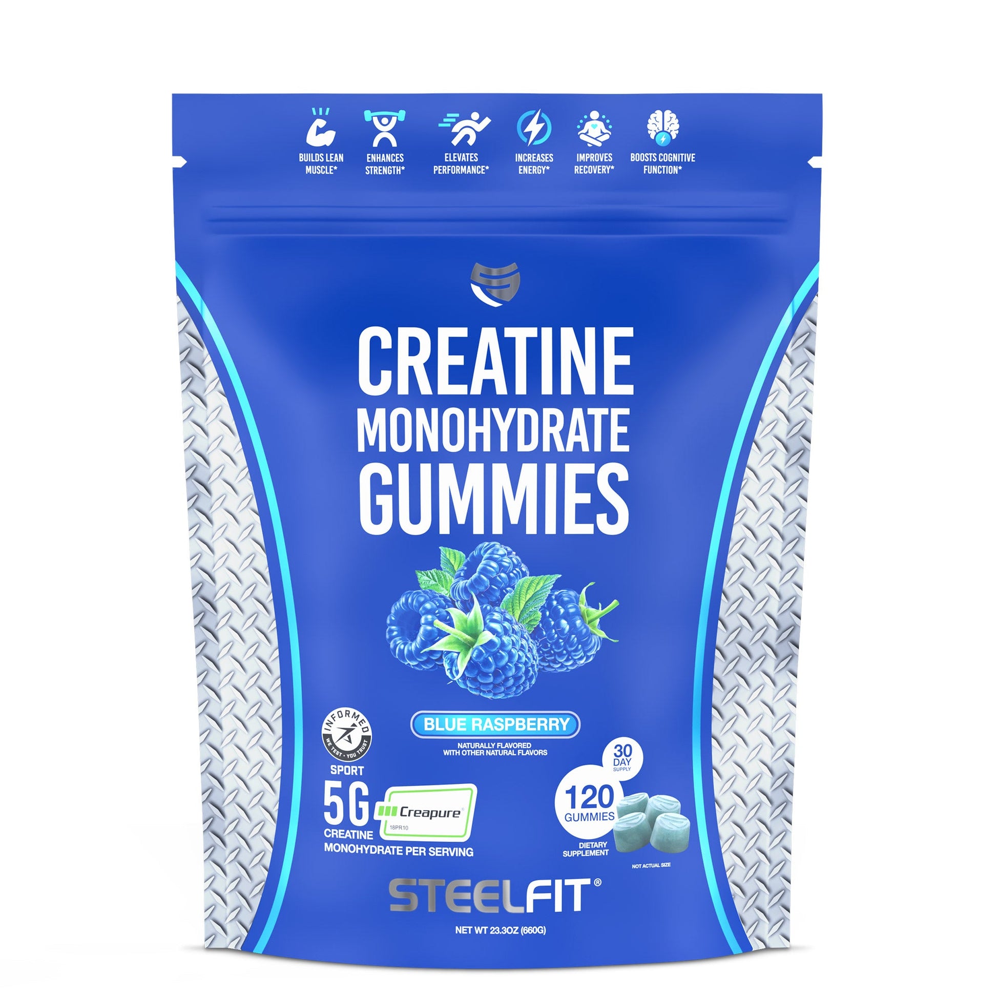SteelFit Creatine Monohydrate Gummies Potencia Muscular 120 Gomitas