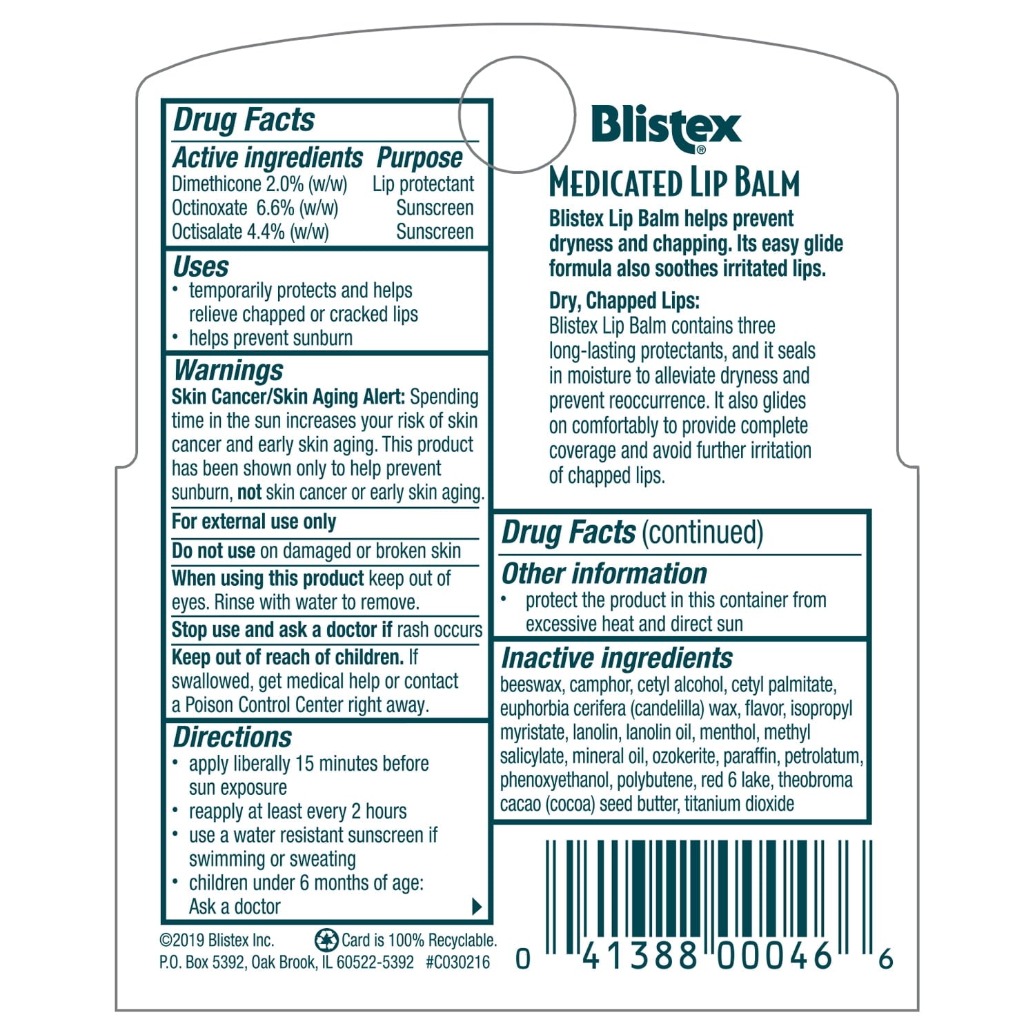 Blistex Bálsamo Labial Medicado Protección Solar 0.15 oz